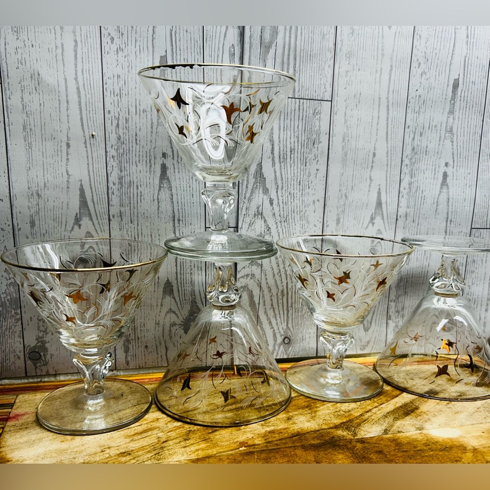 Vintage MCM Libbey Royal Fern Stemware Wine / Water
Drinking Glasses set of 5